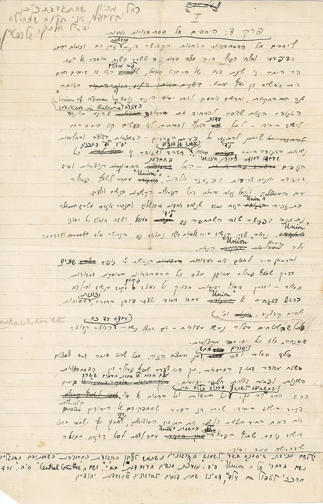 טיוטת כתב היד של הספר לתולדות הסתדרות נשים עבריות